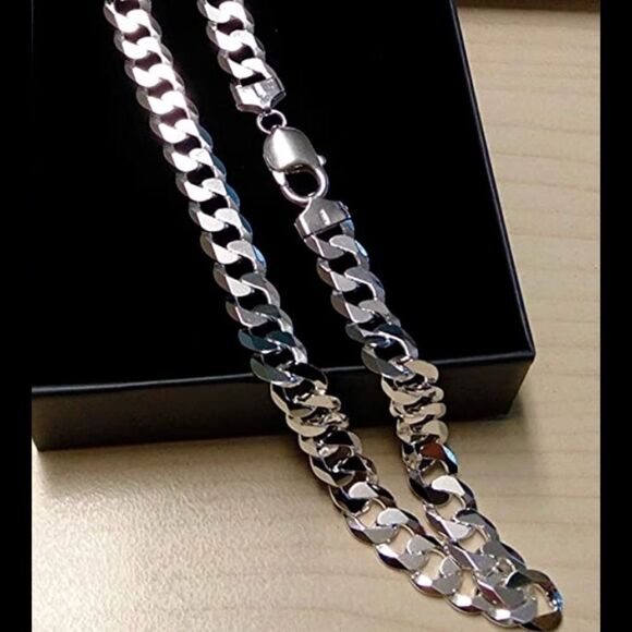 20” Men’s Solid 925 Sterling Silver Cuban Necklace - Picture 4 of 6